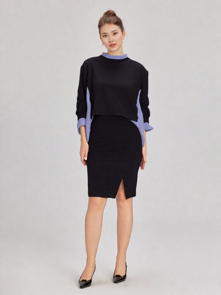 Contrast Cuff Blouse